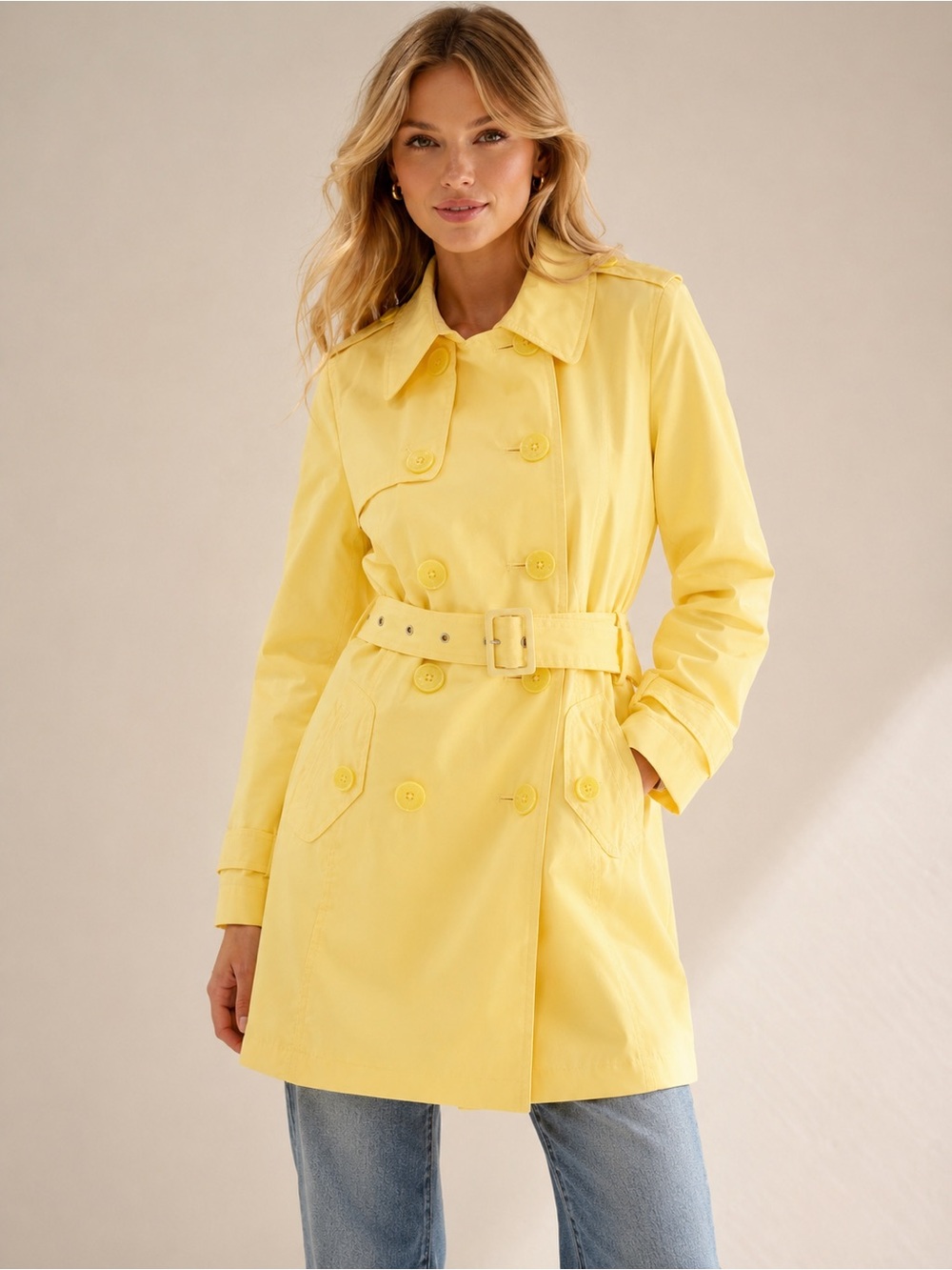 Relativity Yellow Double Breasted Trench Coat Belted Jacket Size M NWT